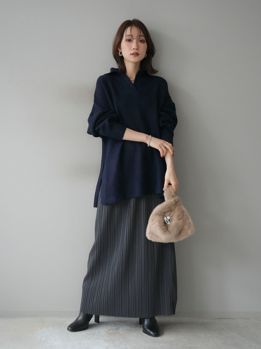 [予約]プリーツIラインスカート/charcoal
