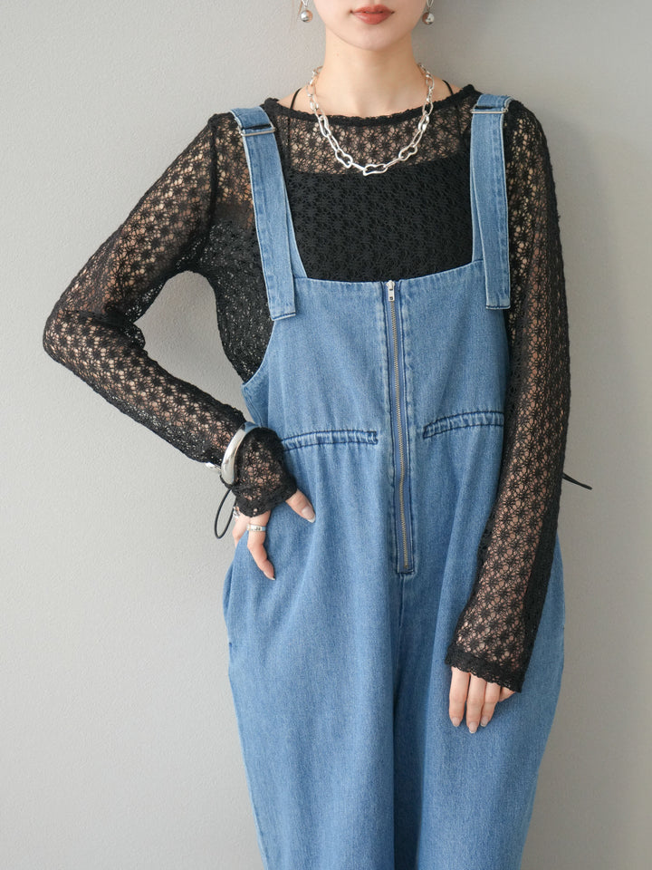 [予約]透かし編みトップス/ブラック