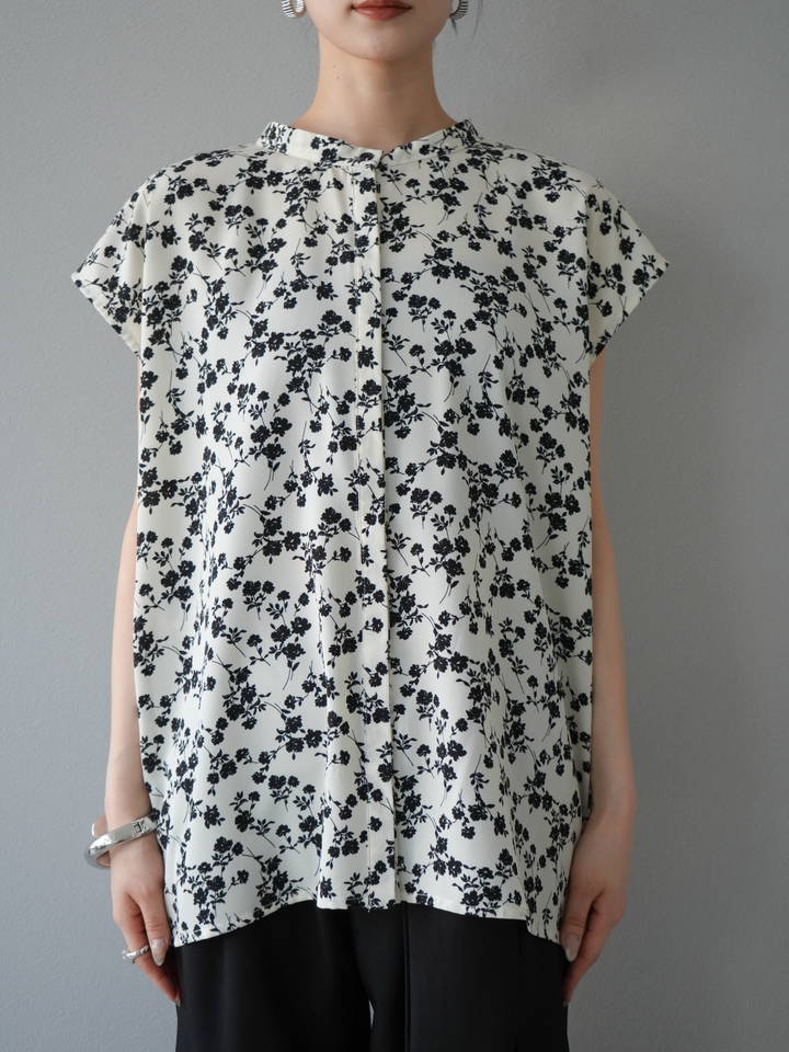 [予約]フラワープリントフレンチスリーブブラウス/アイボリー
