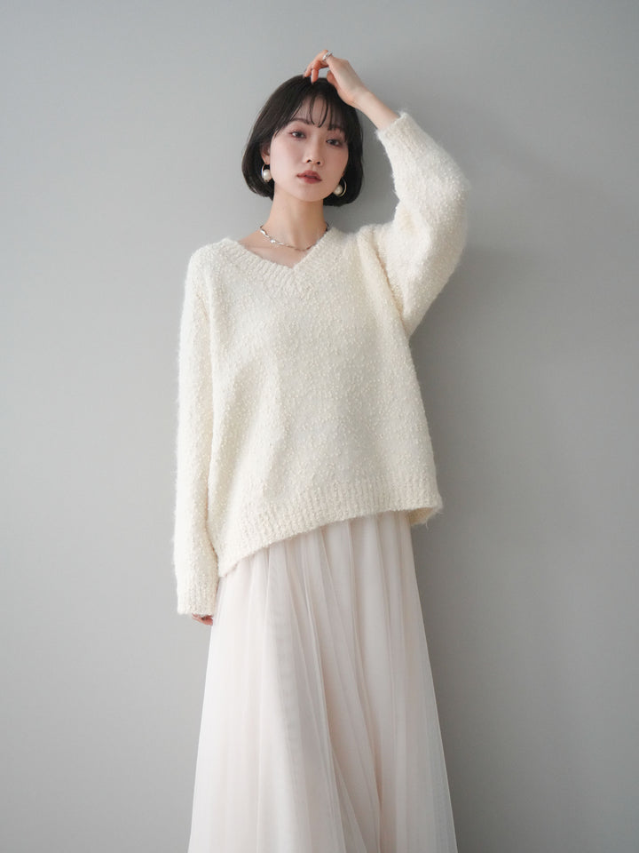 [SET]Vネックスラブニットプルオーバー+選べるアクセセット(2set)