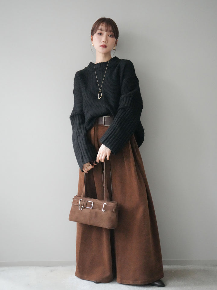 [予約]ベルトデザインループコールテンワイドパンツ(ベルト付き)/camel