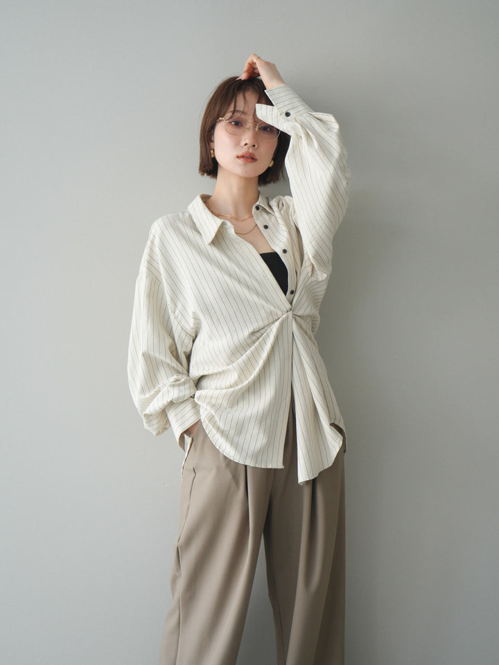 [SET]2WAYカシュクールストライプブラウス+ベルト付キーホルダーモチーフワイドパンツ(2set)