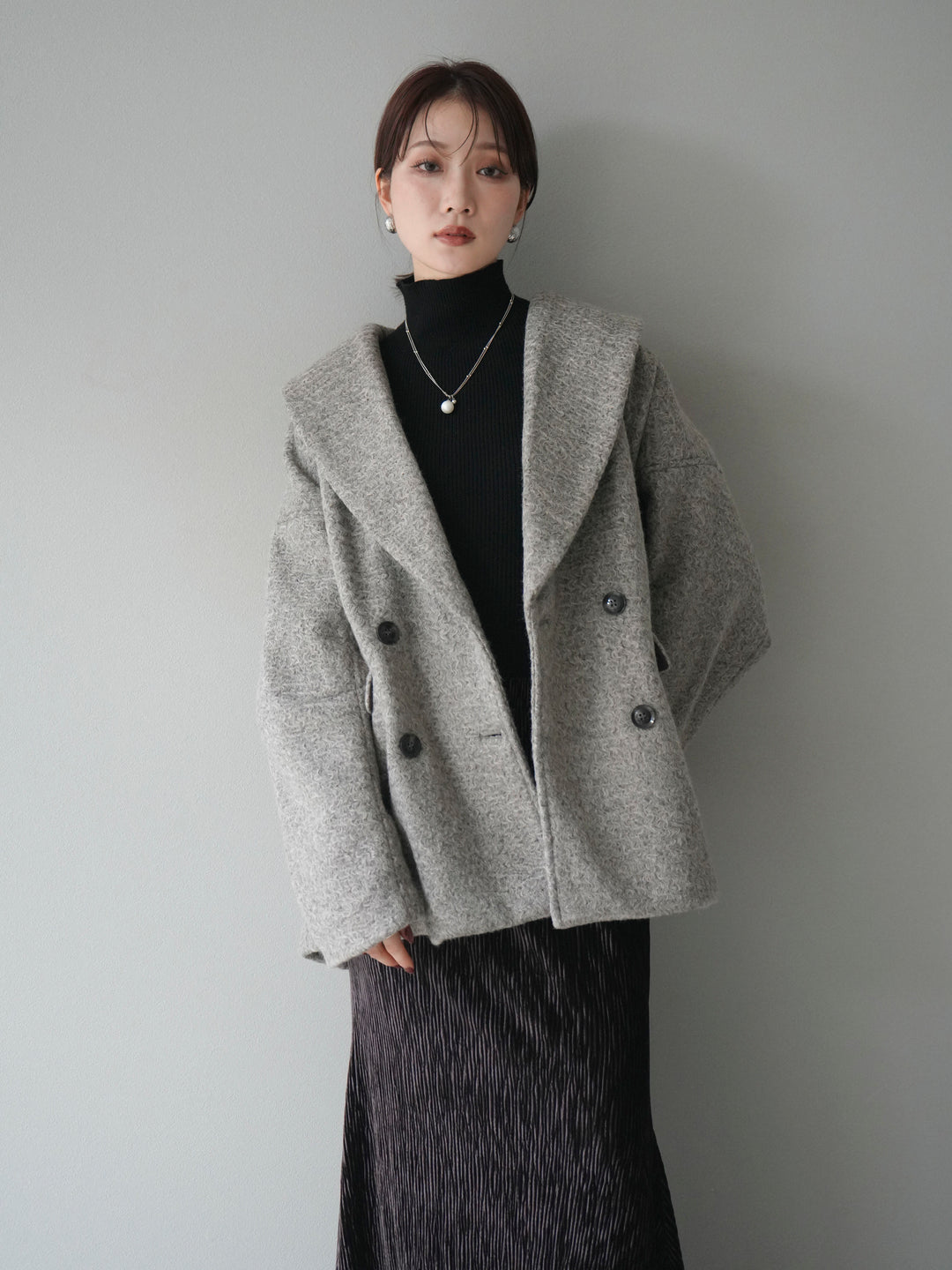 [予約]ロービング襟付きミドルコクーンコート/brown