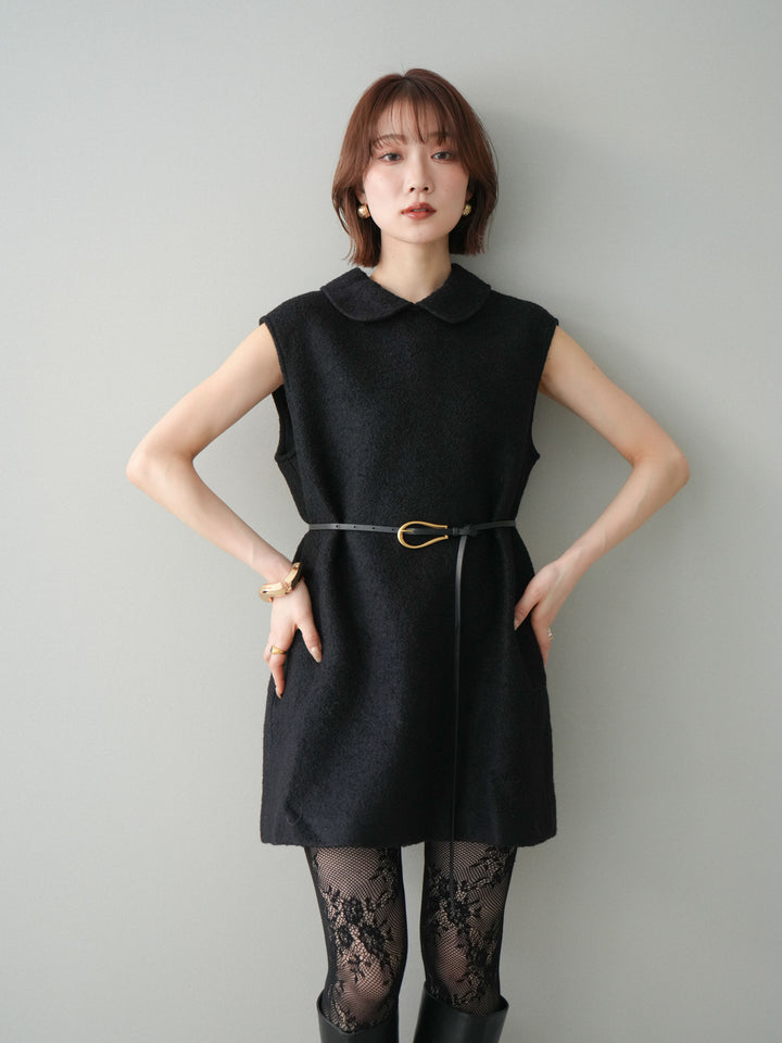 [SET]襟付きブークレミニワンピース+選べるアクセセット(2set)