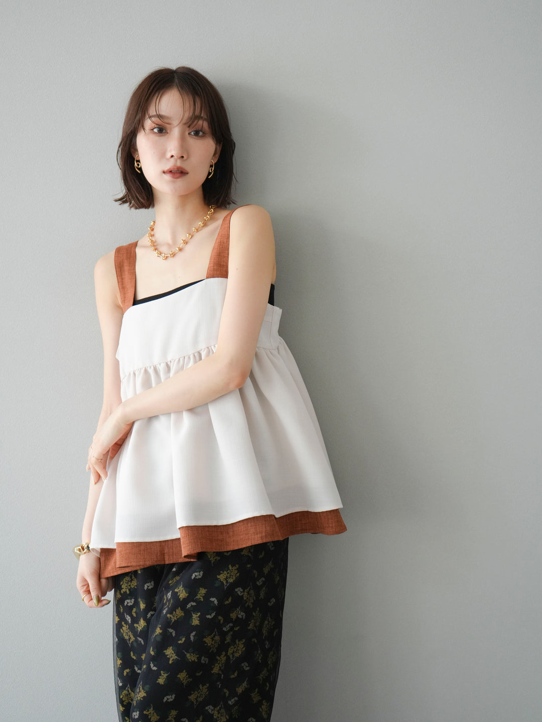 [SET]リネンライク配色フレアタンクトップ+選べるアクセセット(2set)
