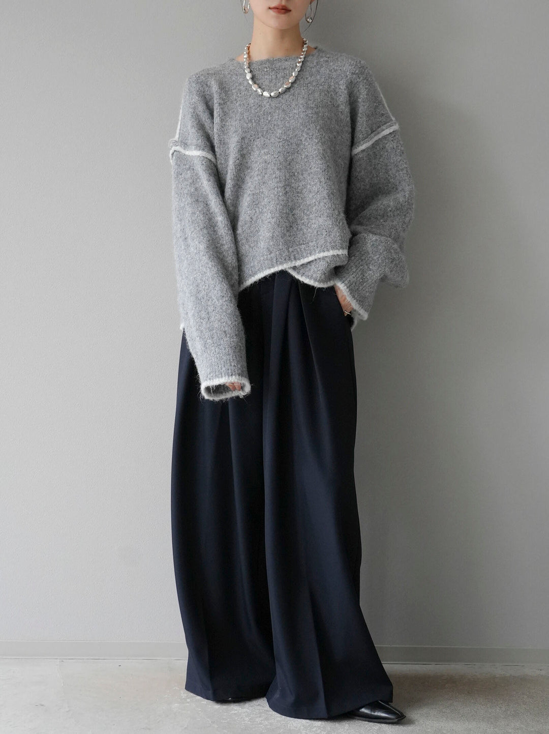 [預訂] 色彩協調針織套頭衫/灰色