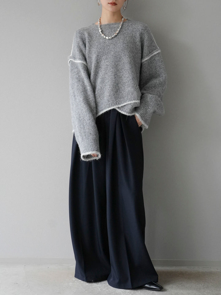 [預訂] 色彩協調針織套頭衫/灰色