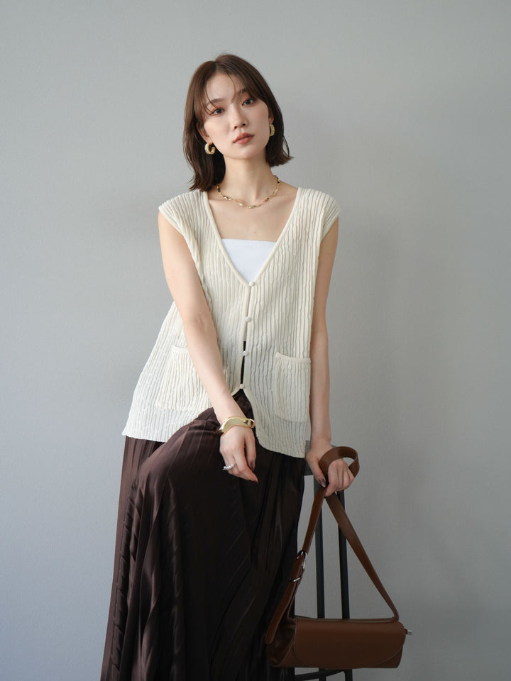 【預購】波浪夏季針織背心/米白色