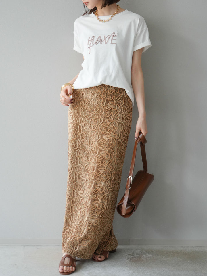 [予約]パイピングフラワーシアーベロアスカート/ベージュ