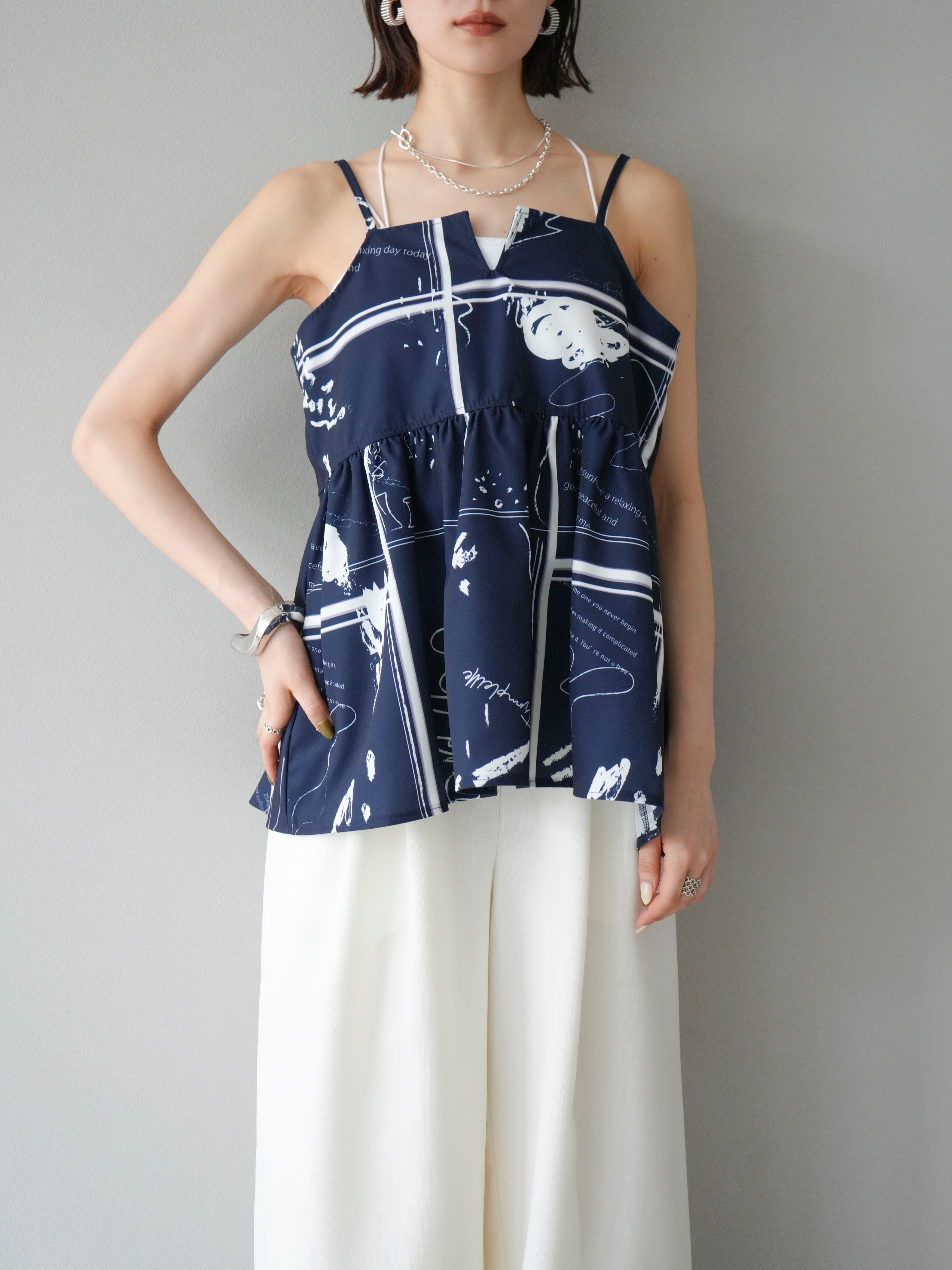 予約]ペイント柄キャミソール/ネイビー – Lumier