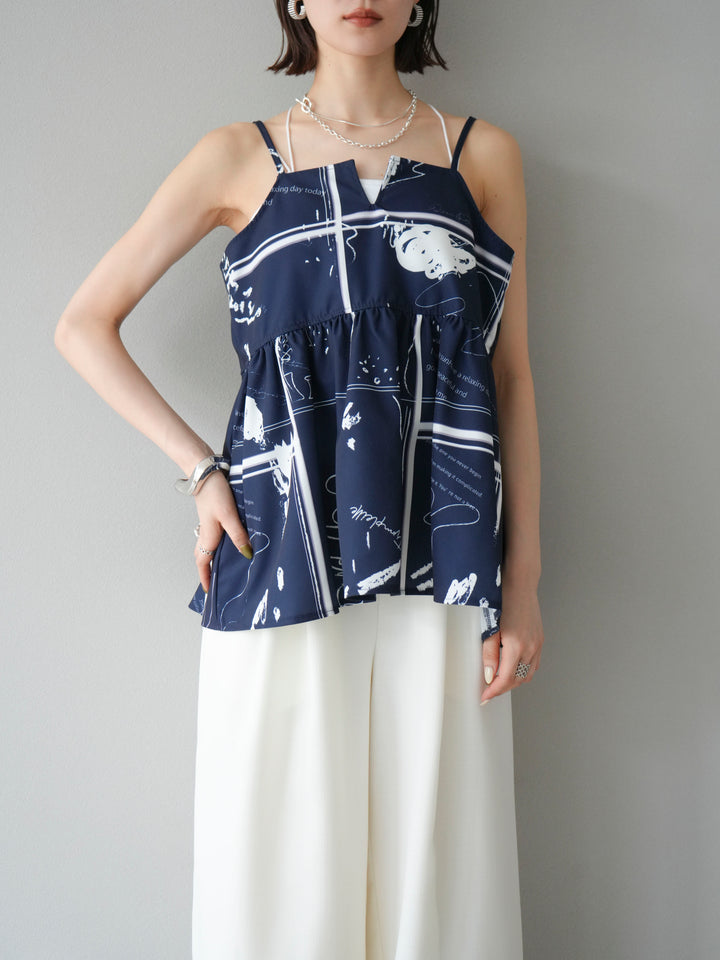 [予約]ペイント柄キャミソール/ネイビー