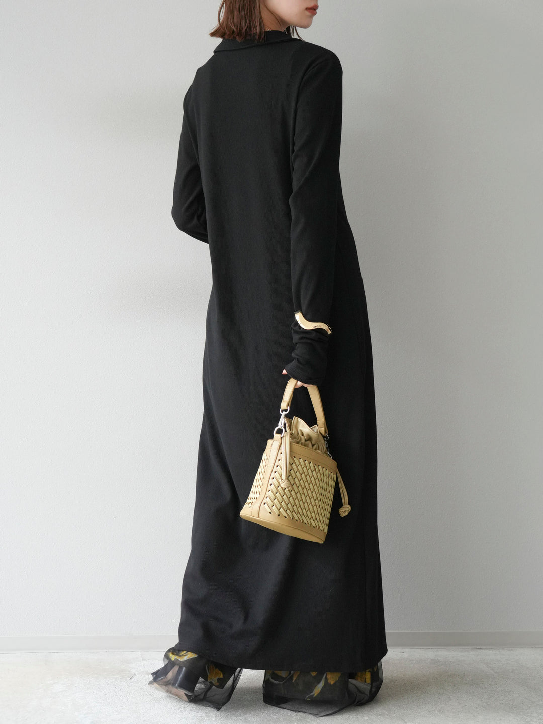 [SET]襟付きカットリブボタンワンピース+フラワープリントチュールレイヤードパンツ(2set)