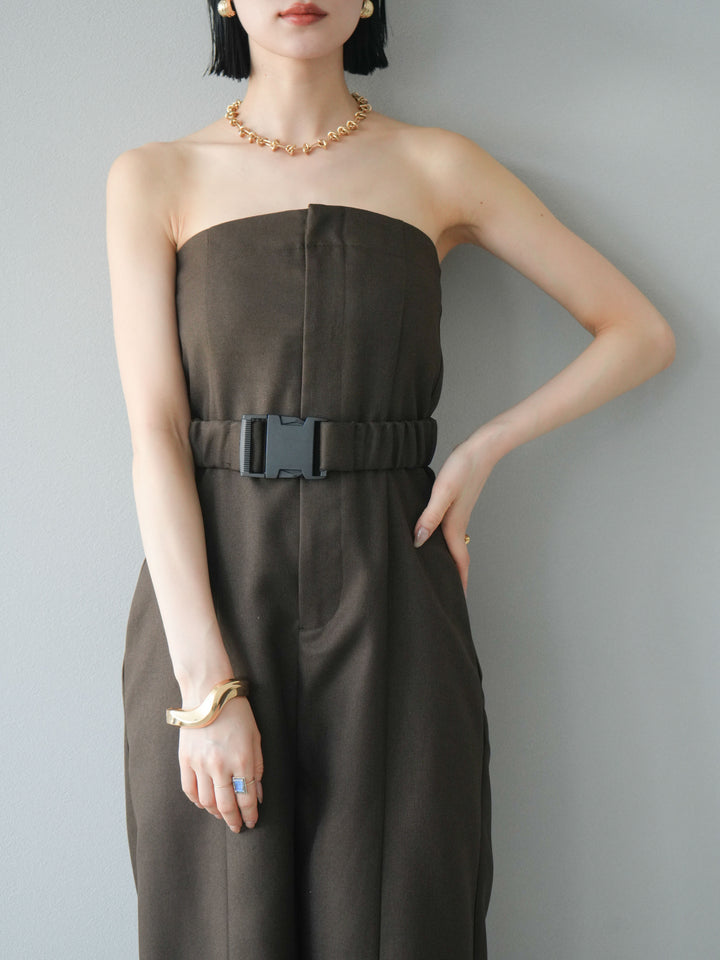 【預購】混色斜紋腰帶熊圖案工裝褲/棕色