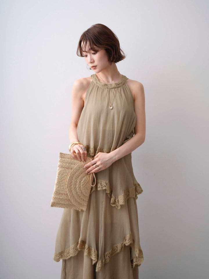 [予約]レースヘムティアードノースリドレス/khaki
