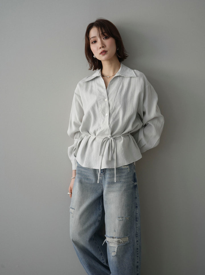 [SET]Vネック変形ラインシャツ+選べるアクセセット(2set)