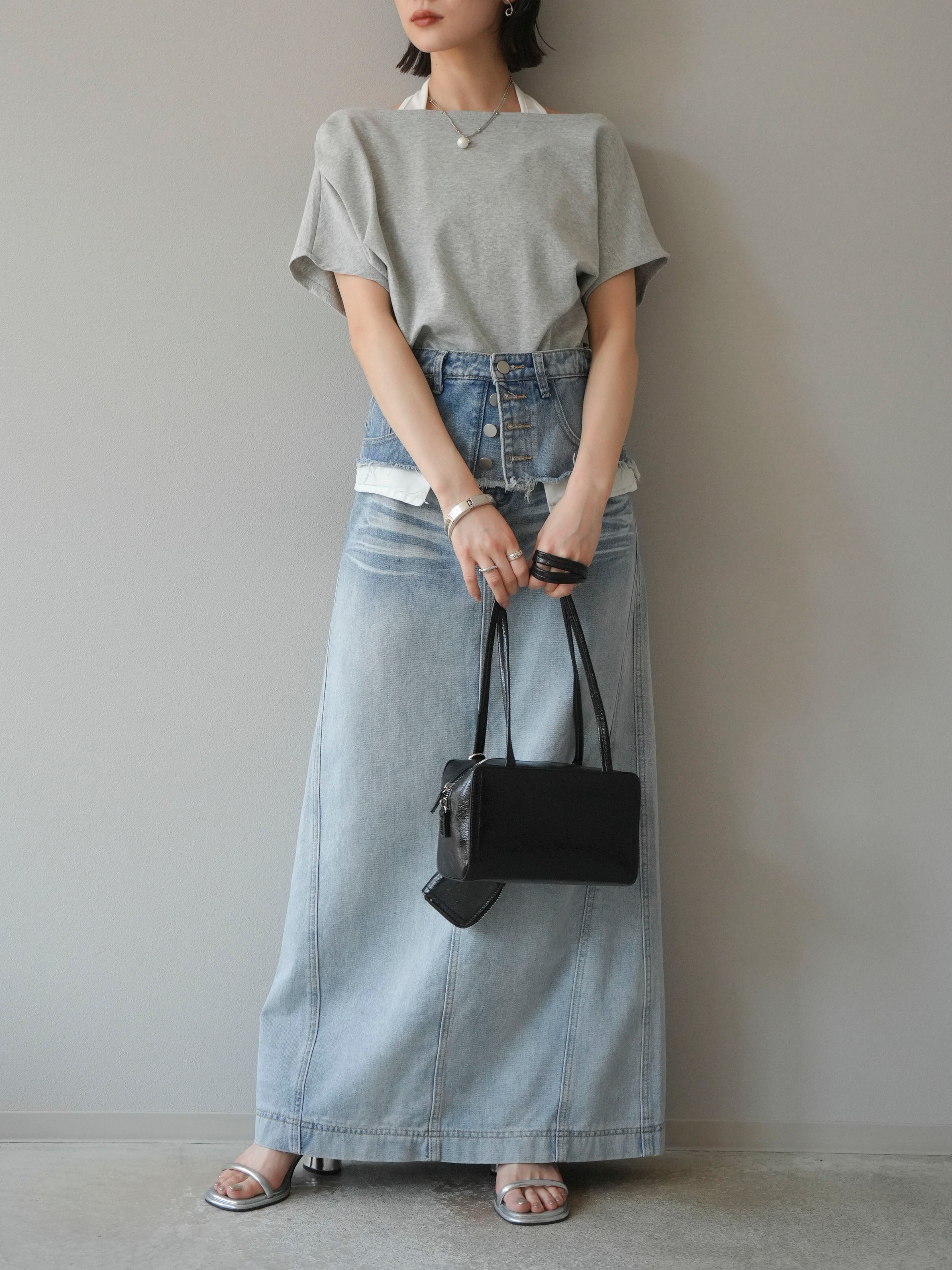 予約]レイヤードデザインホルターネックプルオーバー/グレー