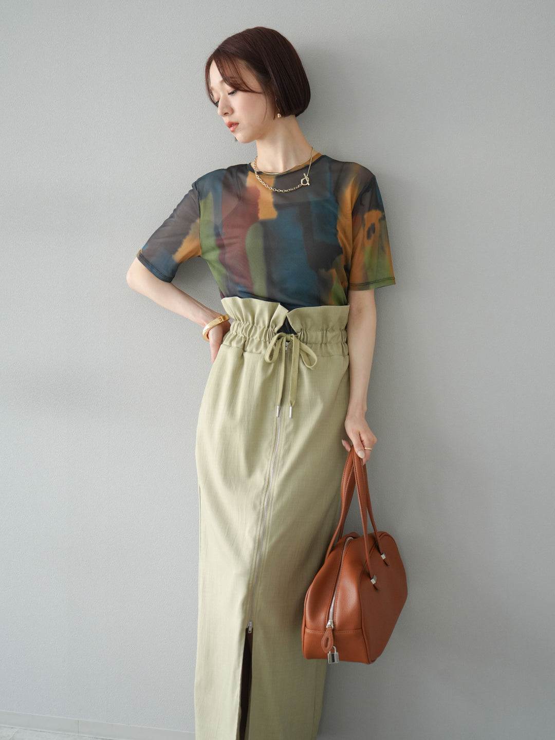 [套裝] 水彩藝術透視T卹 + Heather Ester 褶皺拉鍊裙 (2套)