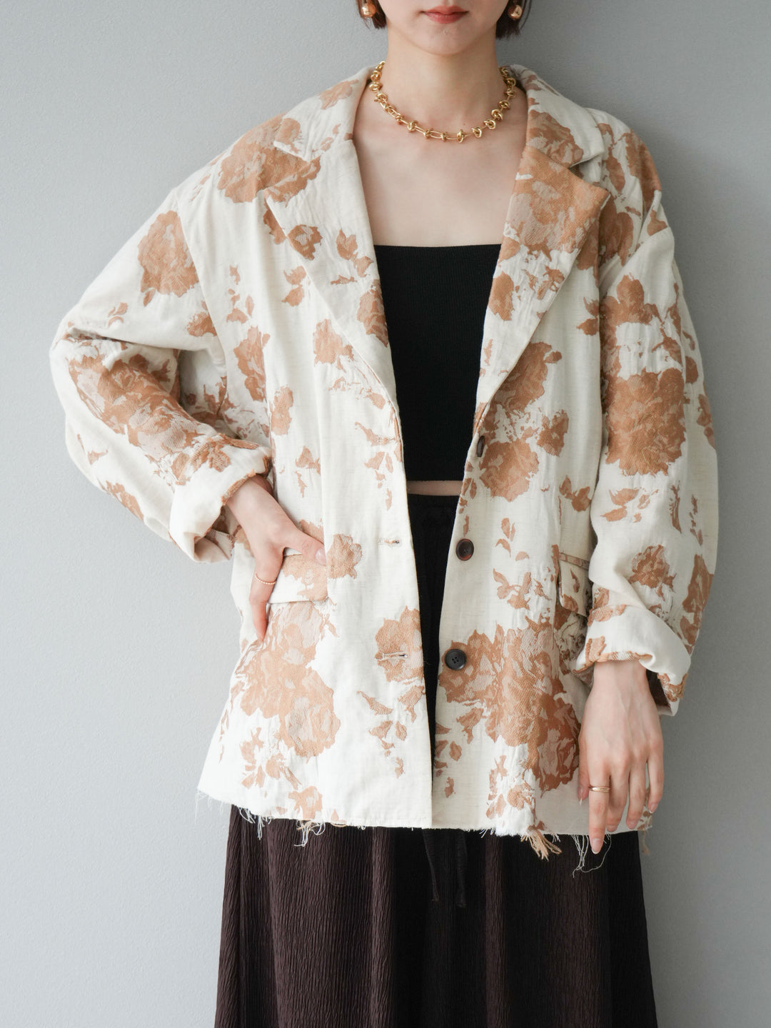 [予約]ジャガードカットオフジャケット/ベージュ