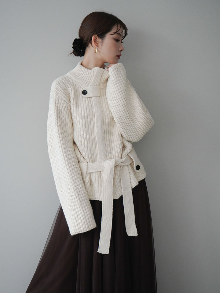 [SET]畦編みボトルネックZIPニットカーディガン+畦編みボトルネックZIPニットカーディガン(2set)