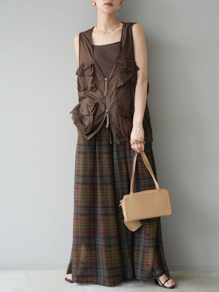 [SET] 透視格紋寬鬆褲 + 透視格紋寬鬆褲 (2set)