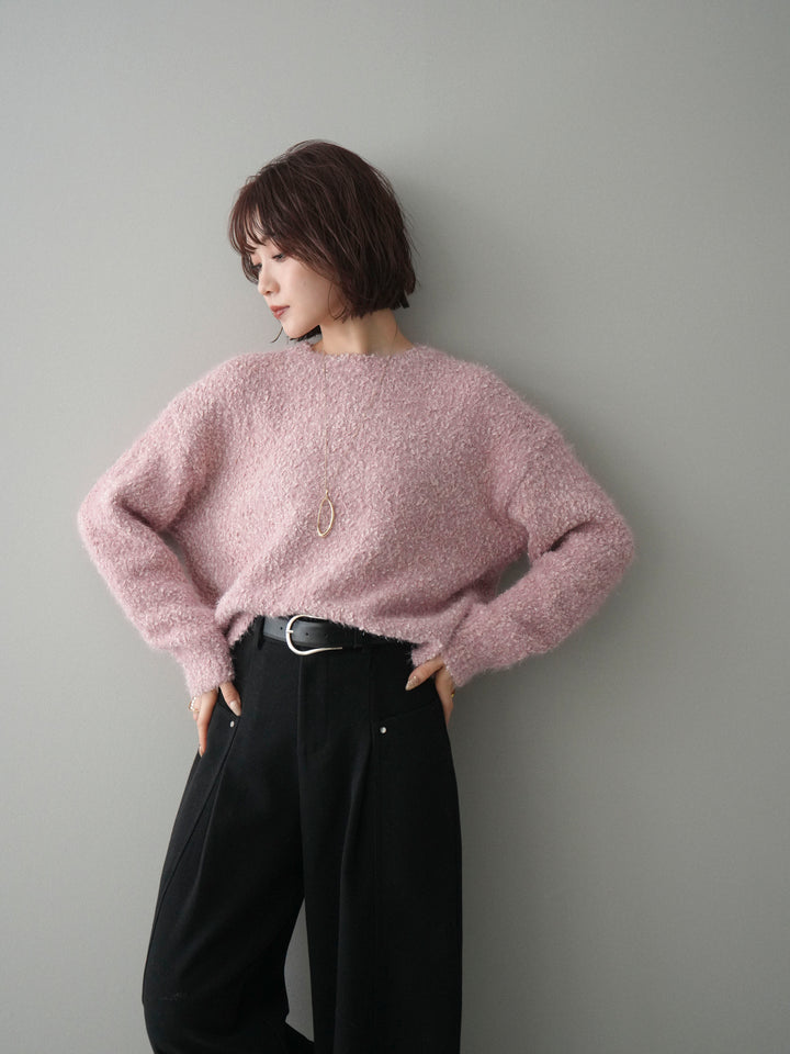 [SET]モールラメミックスヤーンニットプルオーバー+ベルト付起毛コクーンパンツ(2set)