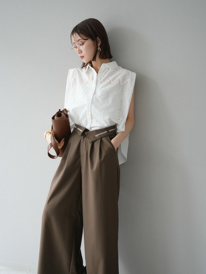 [予約]エンブロイダリーレースタックショルダーブラウス/ホワイト