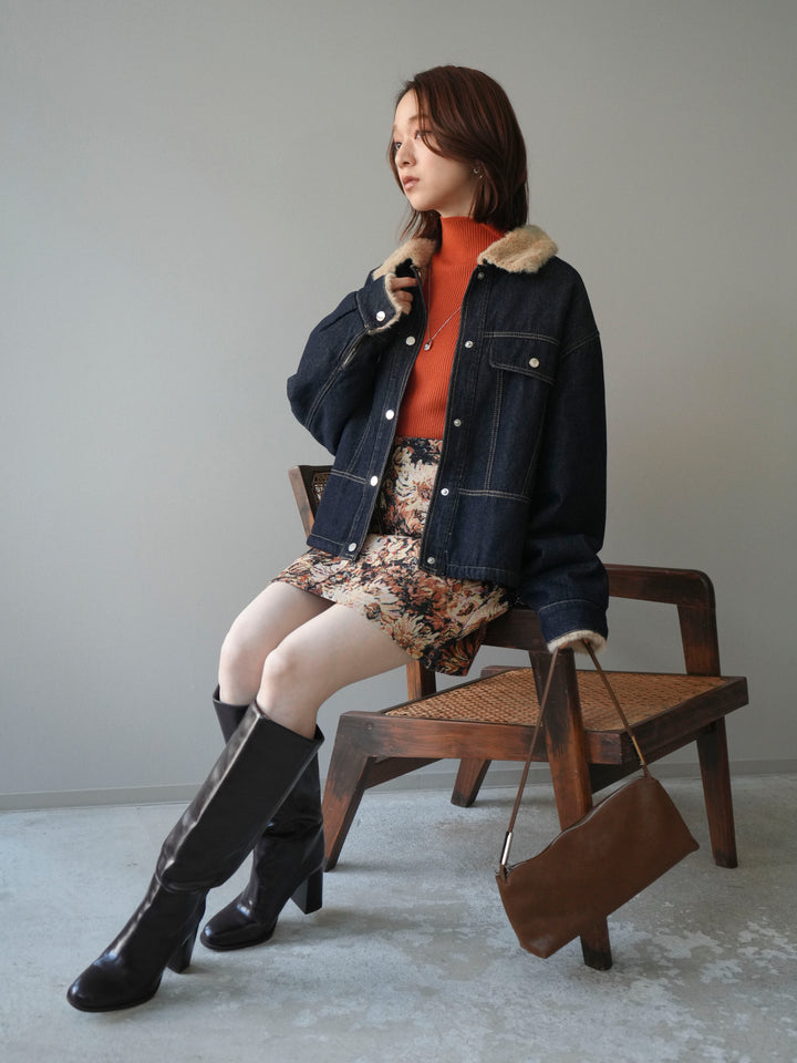 [予約]デニム×ファーステンカラーショートジャケット/indigo