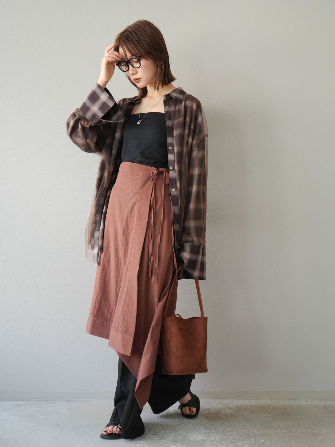 [予約]アシンメトリーレイヤードスカート/ブラウン