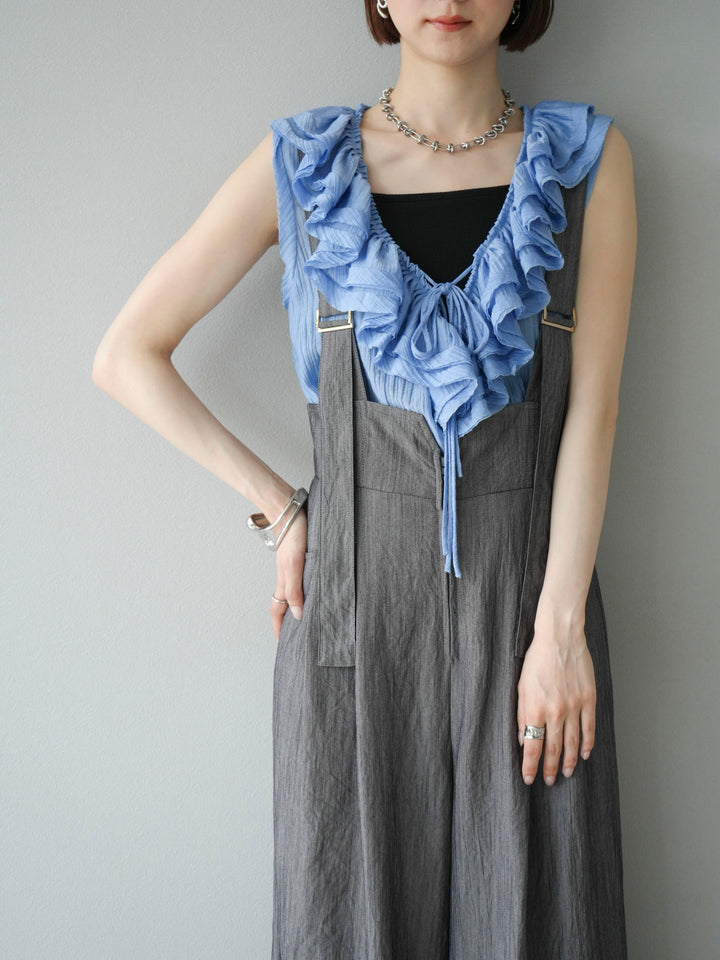 [予約]ワッシャーラッフルノースリーブブラウス/ブルー
