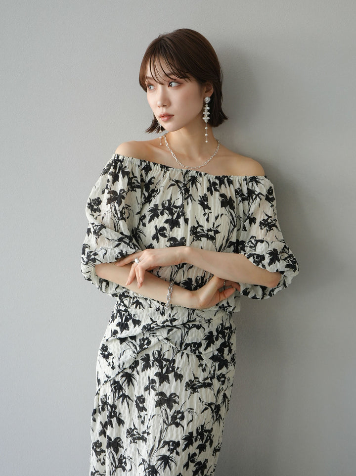 [Pre-order] Washer waist design flower pattern skirt/off-white