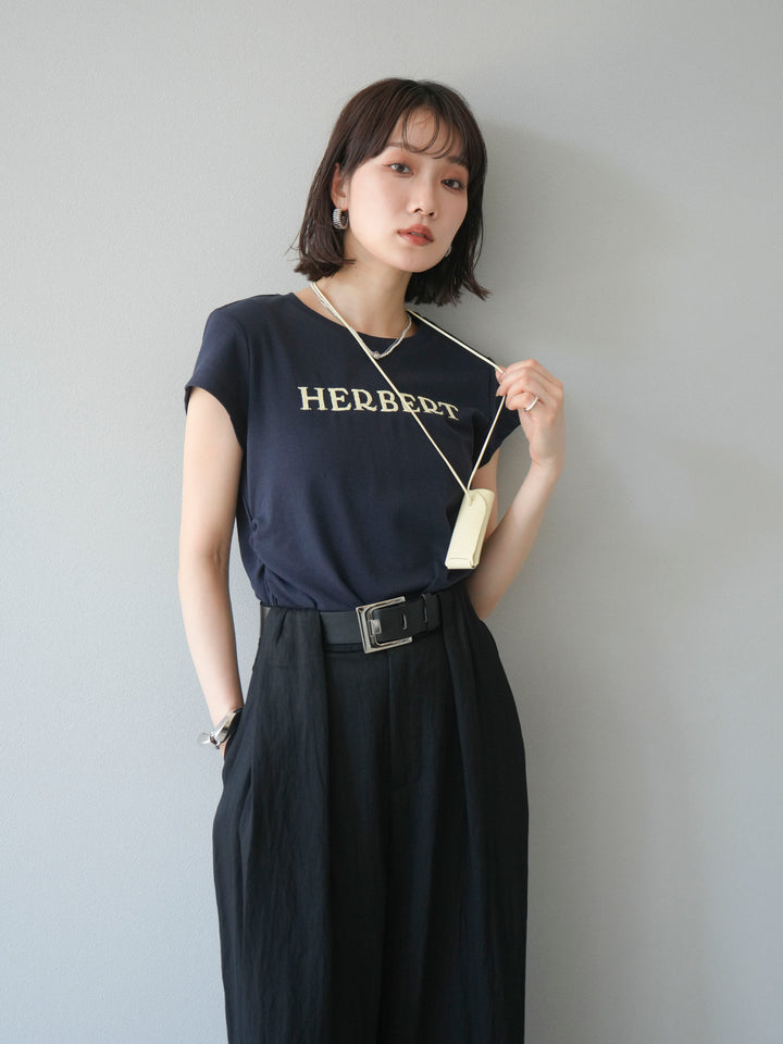 [予約]刺繍ロゴTシャツ＆レザーポーチネックレスSET /ネイビー