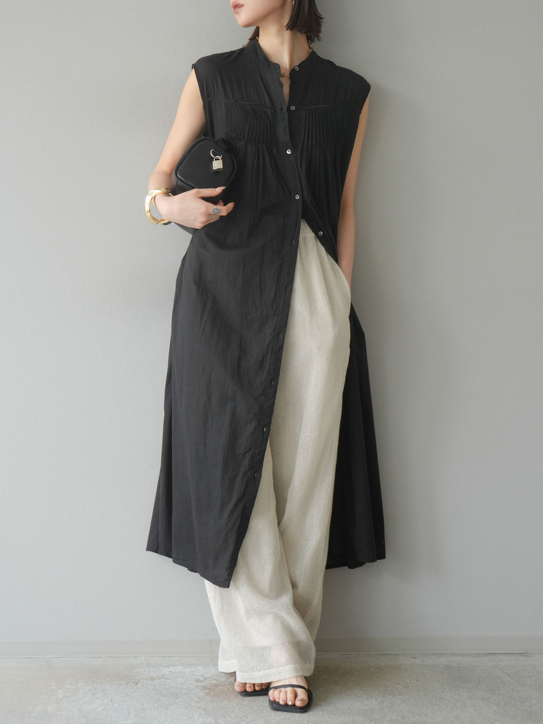 [予約]インド製コットンボイルワンピース/ブラック