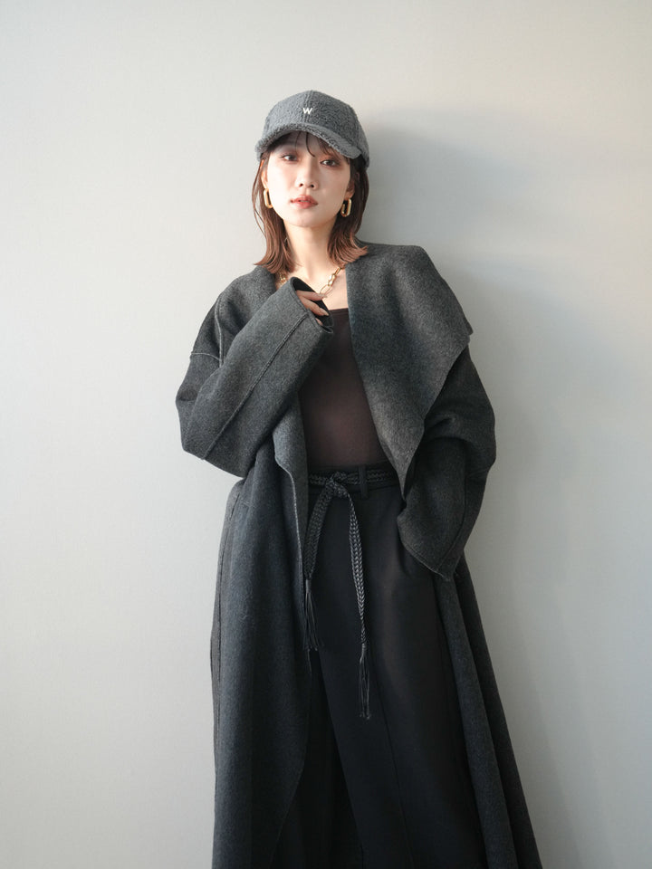[予約]ダブルフェイスバイカラーロングコート/charcoal