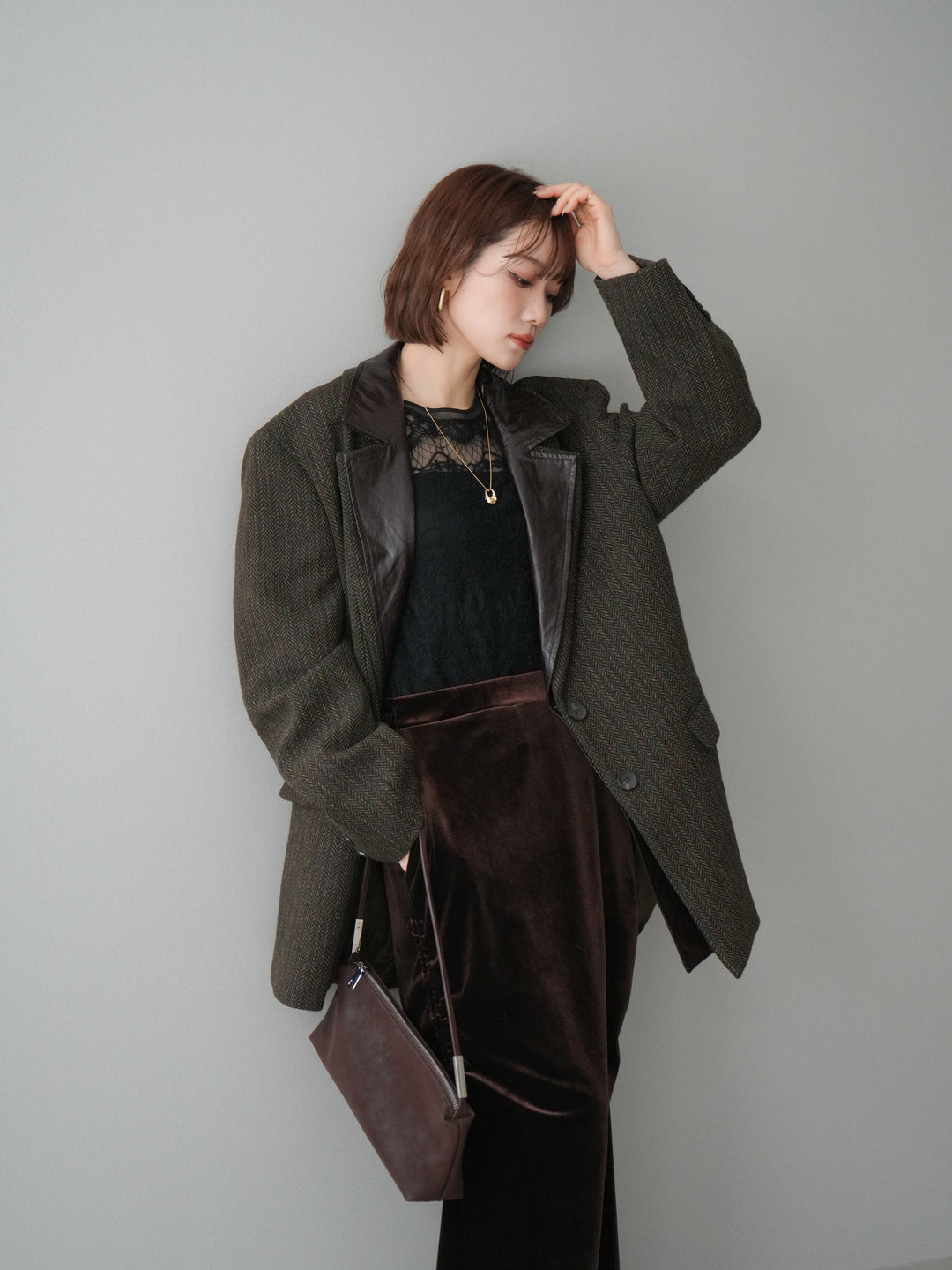 [20%オフ]レイヤードデザインツイードテーラードジャケット/brown