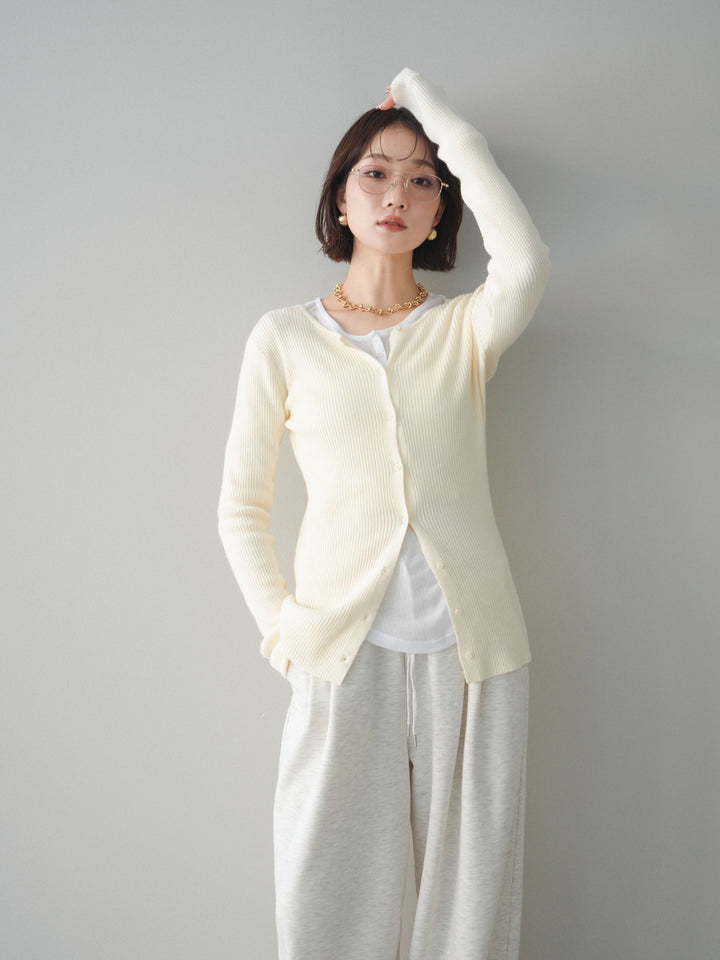 [予約]前後2WAYリブ編みクルーネックカーディガン/ivory