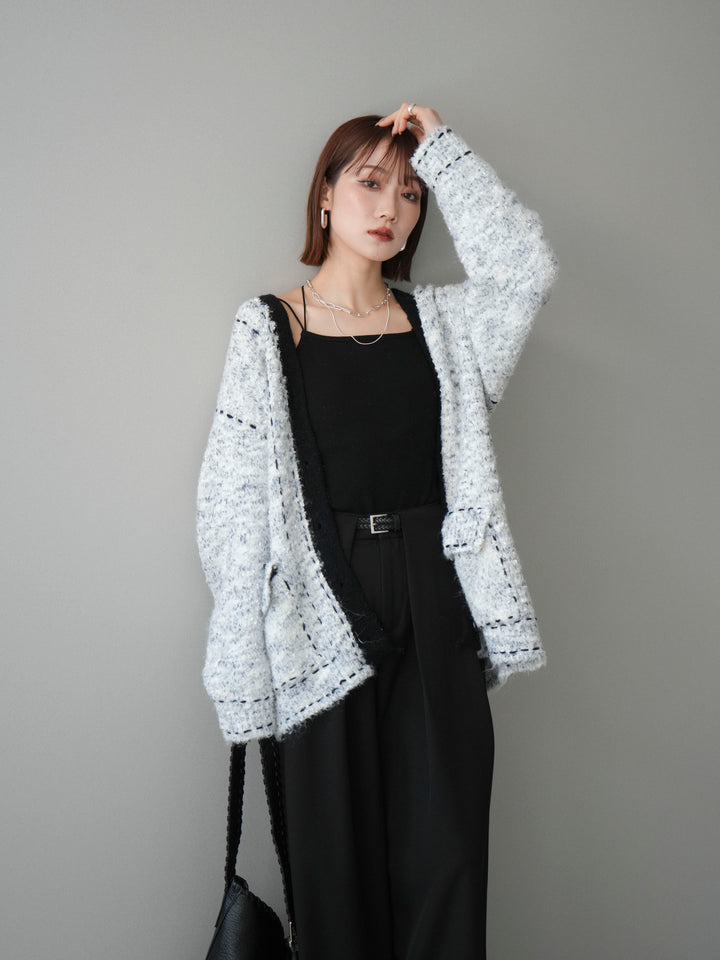 [予約]ブークレハンドステッチニットカーディガン/gray