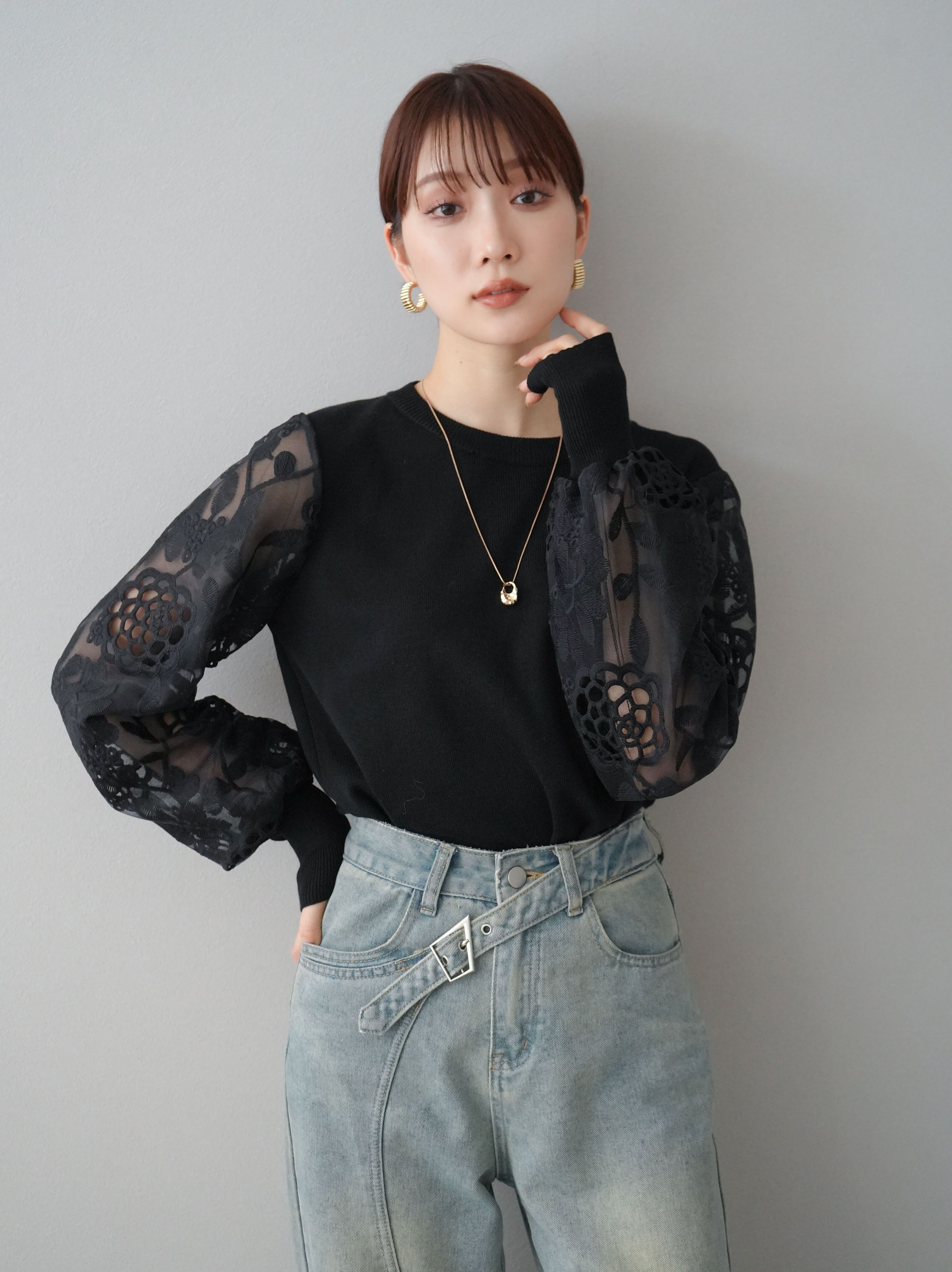 Risley リズレー ミリタリーニットプルオーバー 黒 Risley リズレー ミリタリーニットプルオーバー 黒