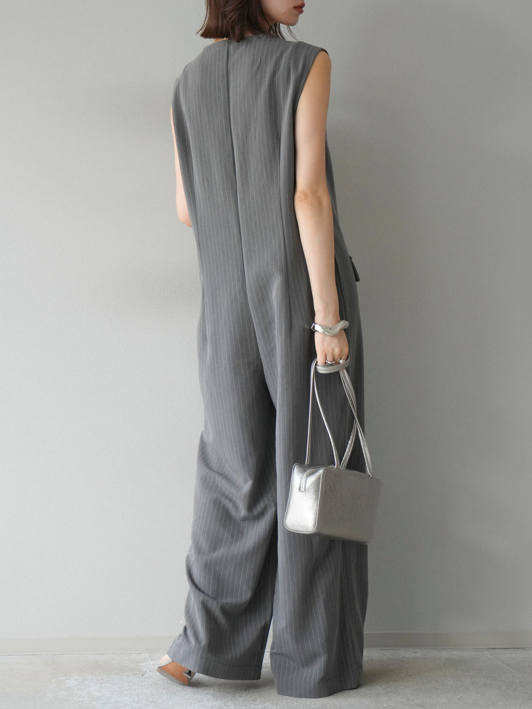 [予約]ストライプラップデザインオールインワン/グレー