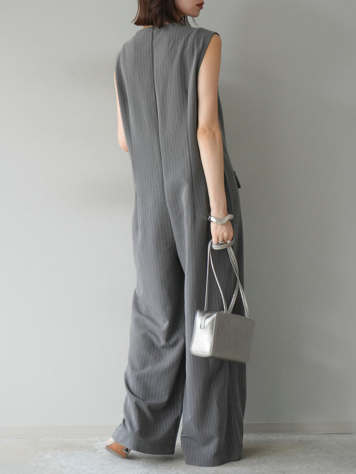 [予約]ストライプラップデザインオールインワン/グレー