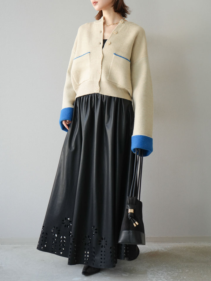 [予約]フラワーパンチングレザースカート/ブラック