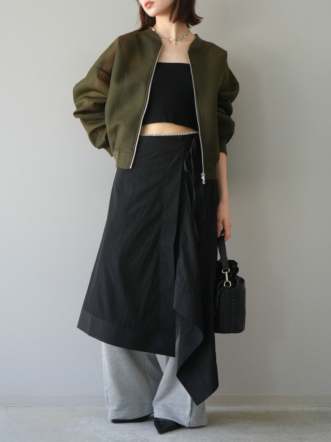 [予約]アシンメトリーレイヤードスカート/ブラック