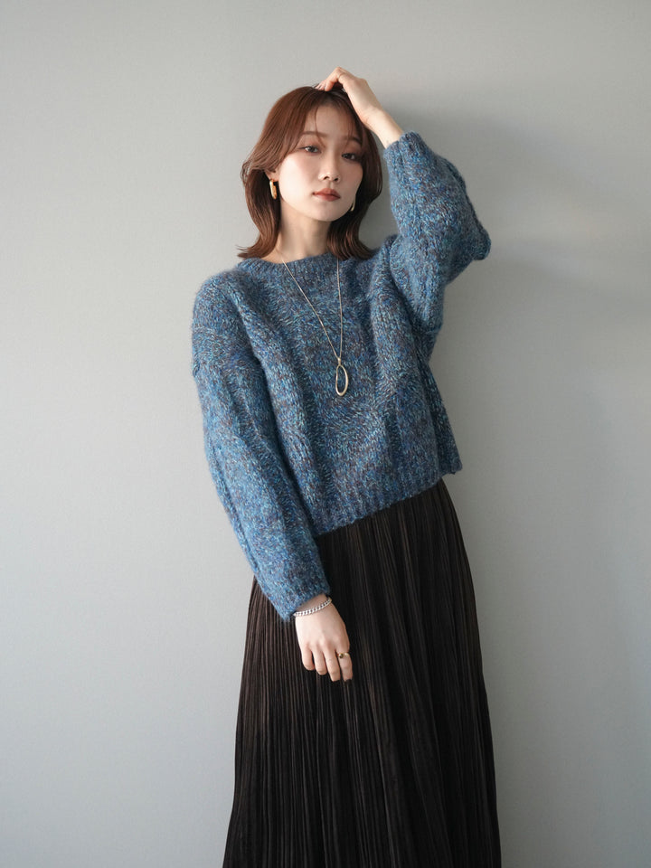 [予約]ワイドケーブルミックスニットプルオーバー/blue