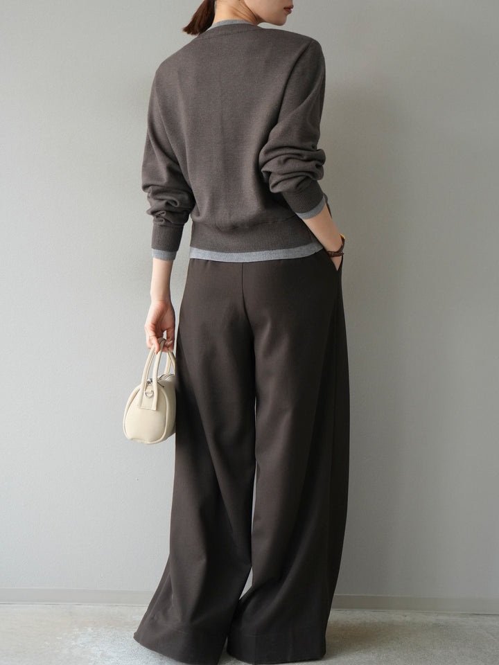 【SET】同色系疊穿開襟衫+雙褶寬褲（2件組）