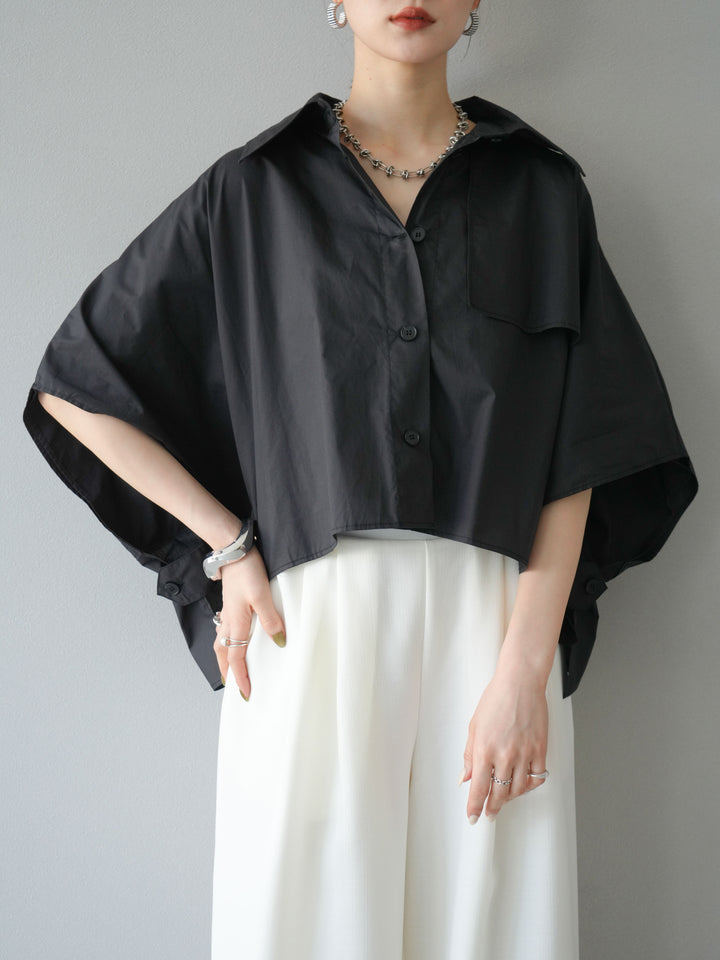[予約]ポンチョショートシャツ/ブラック