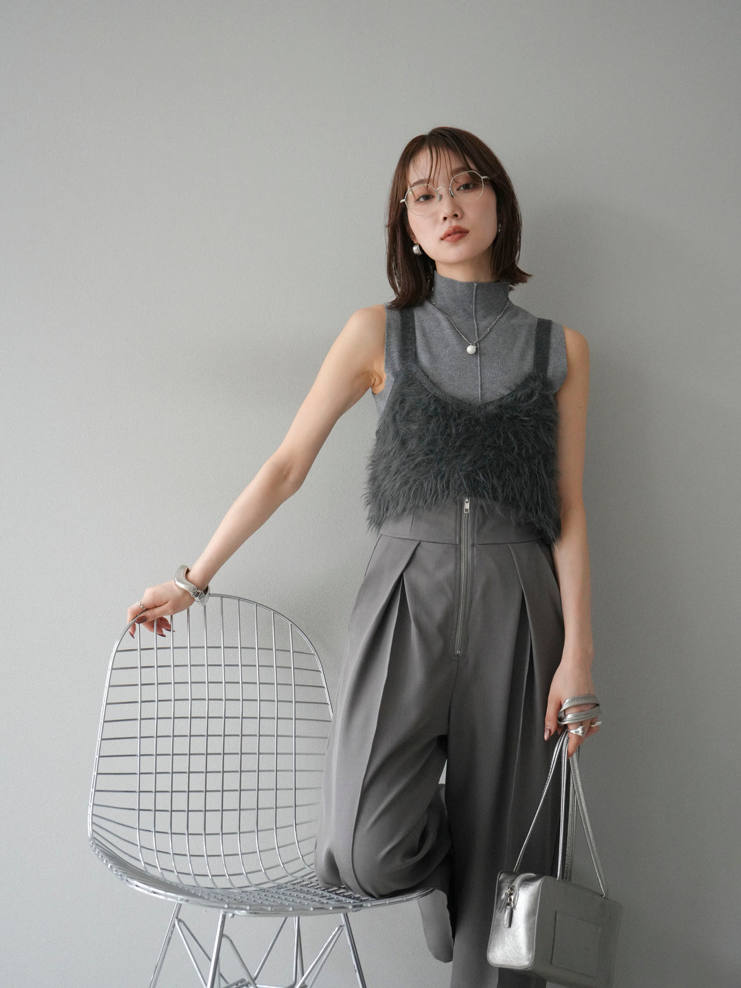 [予約]シャギーニットビスチェ/チャコール