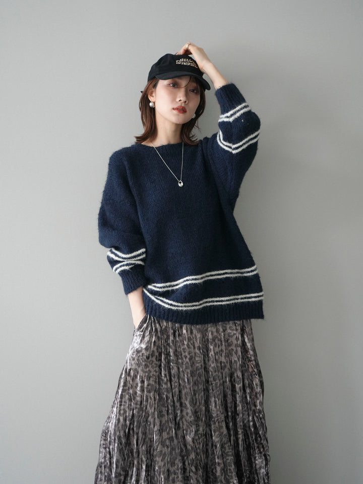 [予約]クルーネックラインボーダーニットプルオーバー/navy