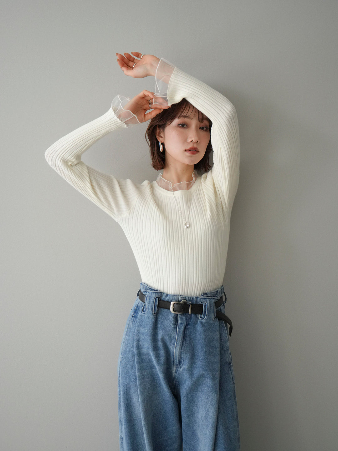 [SET]チュールドッキングリブニットトップス+チュールドッキングリブニットトップス(2set)