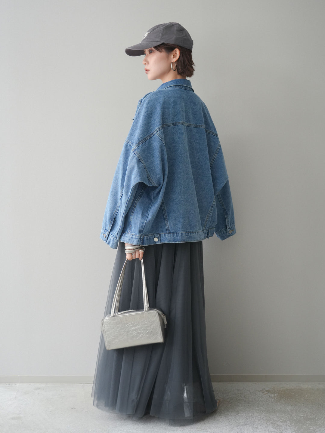 [SET]ルーズシルエットデニムジャケット+チュールボリュームスカート(2set)