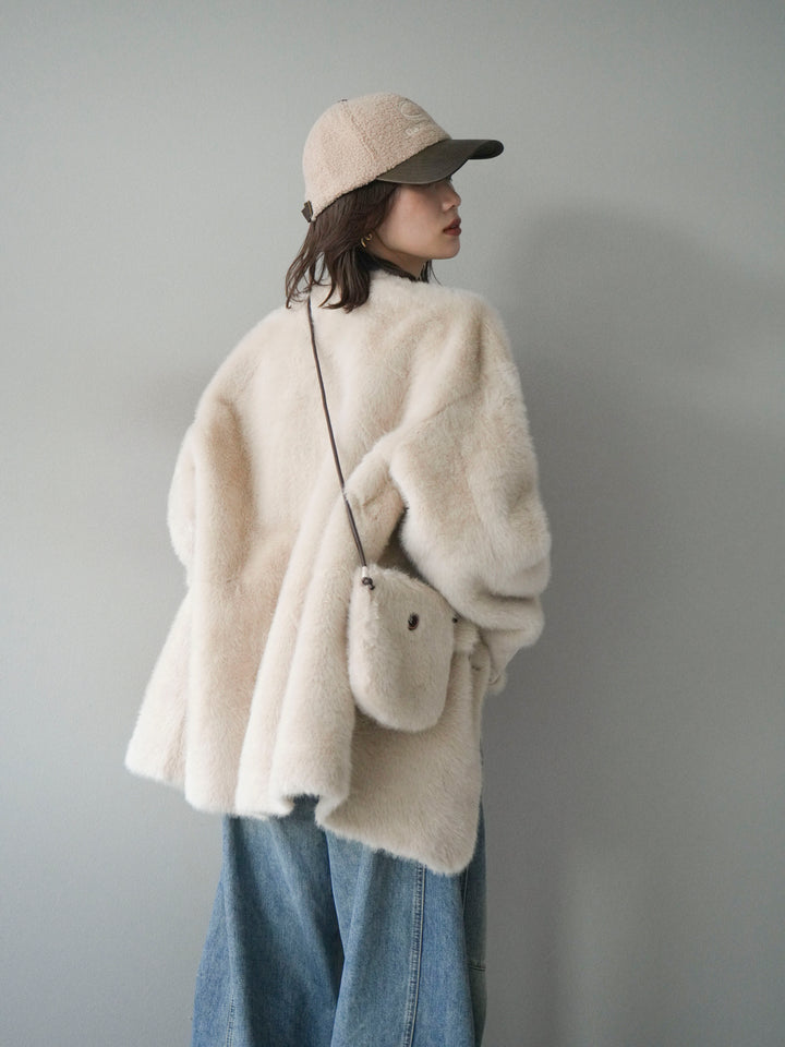 [20%OFF]バッグ付エコファーノーカラーコート/beige