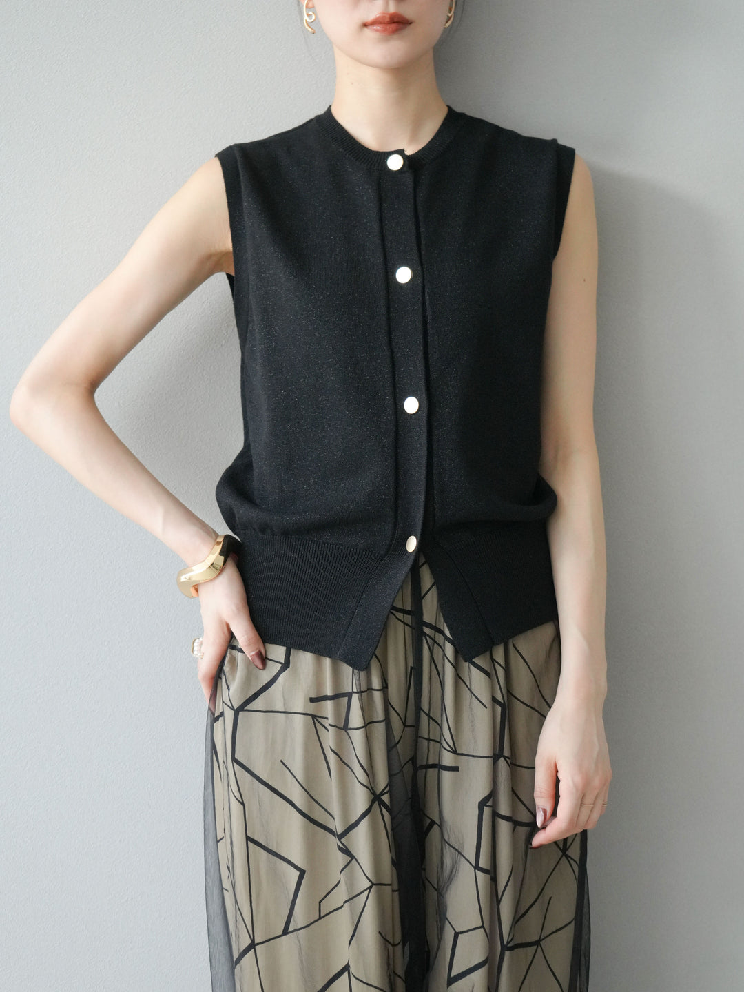 [予約]ラメニットベスト/ブラック